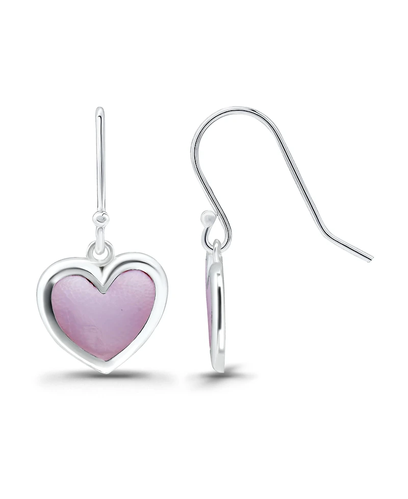 Macy's Pink Shell Inlay Fine Silver-Plated Heart Fishhook Drop Earrings