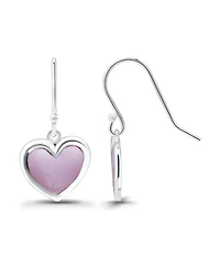 Macy's Pink Shell Inlay Fine Silver-Plated Heart Fishhook Drop Earrings