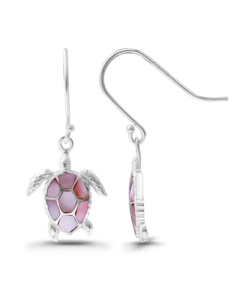 Macy's Pink Shell Inlay Fine Silver-Plated Turtle Fishhook Drop Earrings