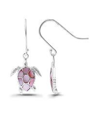 Macy's Pink Shell Inlay Fine Silver-Plated Turtle Fishhook Drop Earrings