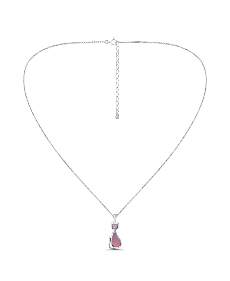 Macy's Pink Shell Inlay Fine Silver-Plated Cat Pendant Necklace