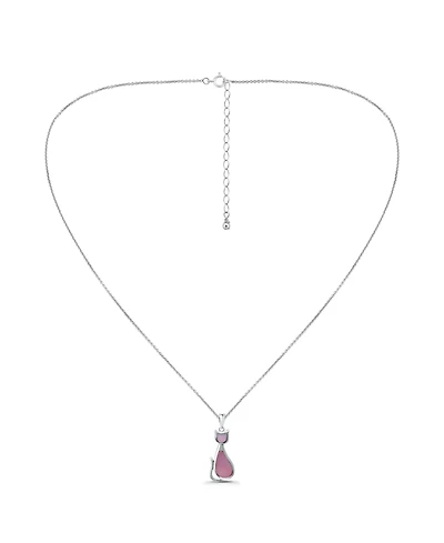 Macy's Pink Shell Inlay Fine Silver-Plated Cat Pendant Necklace