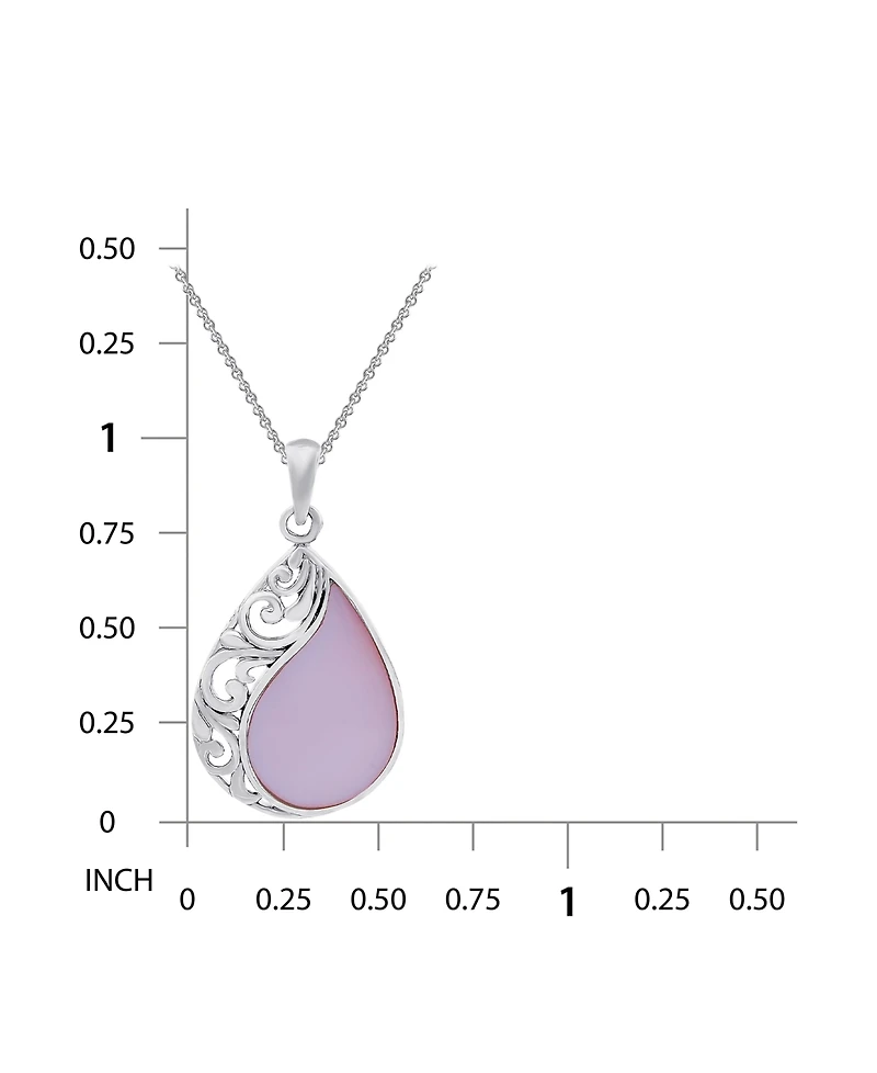 Macy's Pink Shell Inlay Fine Silver-Plated Teardrop Filagree Pendant Necklace