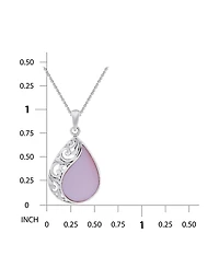 Macy's Pink Shell Inlay Fine Silver-Plated Teardrop Filagree Pendant Necklace
