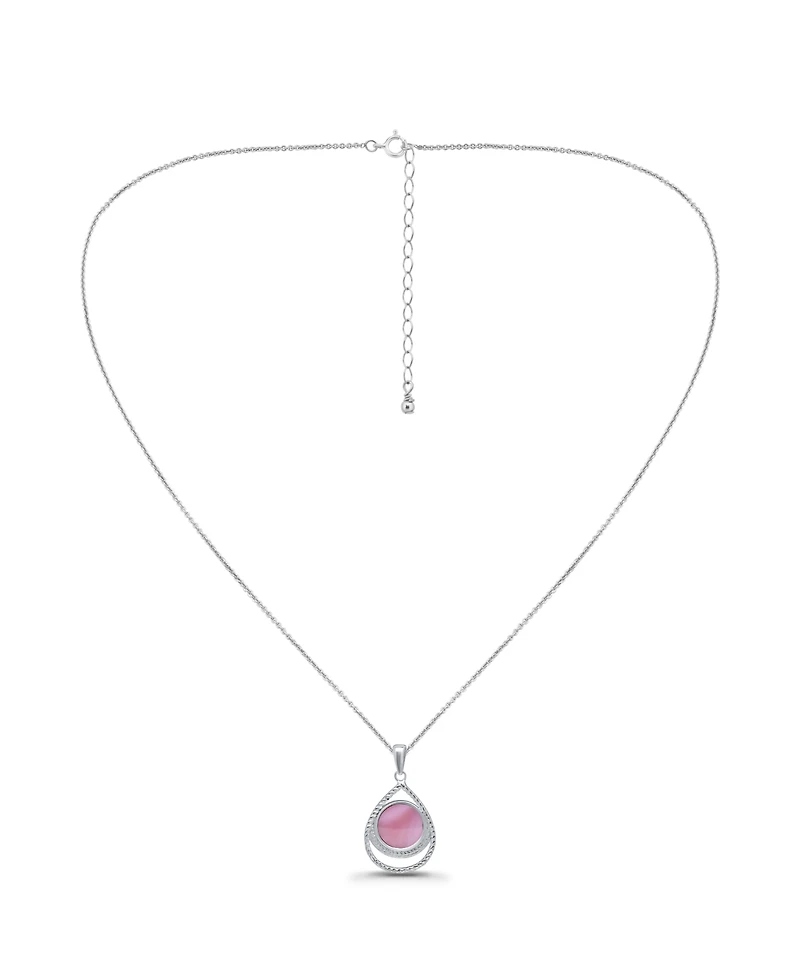 Macy's Pink Shell Inlay Fine Silver-Plated Teardrop Pendant Necklace