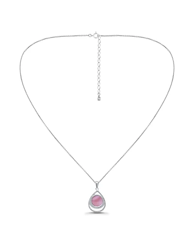 Macy's Pink Shell Inlay Fine Silver-Plated Teardrop Pendant Necklace