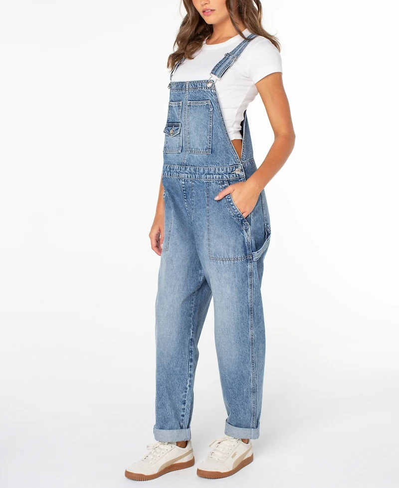 Celebrity Pink Juniors' Wide-Leg Denim Boyfriend Overalls