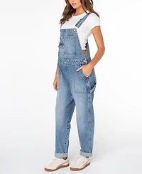 Celebrity Pink Juniors' Wide-Leg Denim Boyfriend Overalls