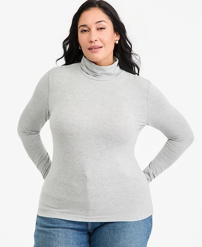 On 34th Plus Long-Sleeve Mockneck Jersey Top, Macy's Exclusive