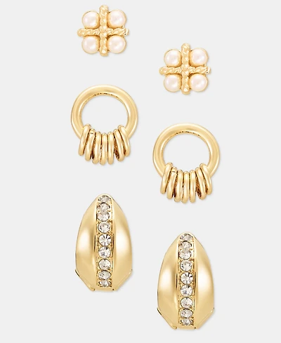 Anne Klein Pave & Imitation Pearl Earrings, 3-Piece Set