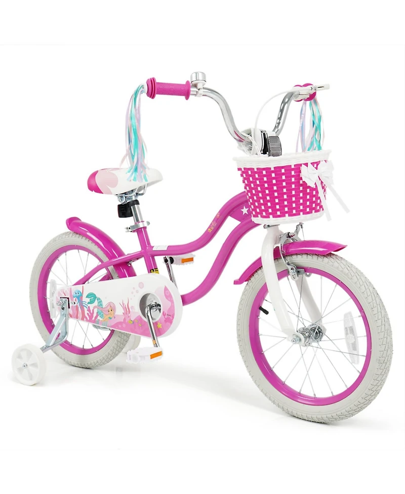 Slickblue Kids Bike with Basket and Streamers, Adjustable Riding Bicycle