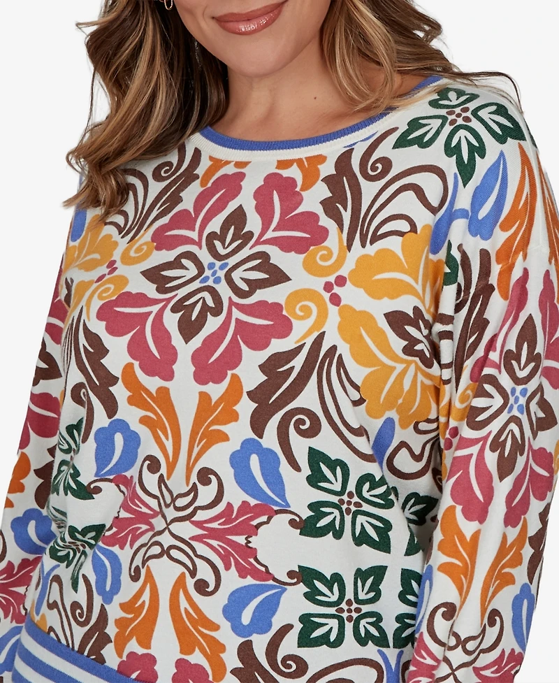 Ruby Rd. Plus Tipped Floral Lightweight Sweater