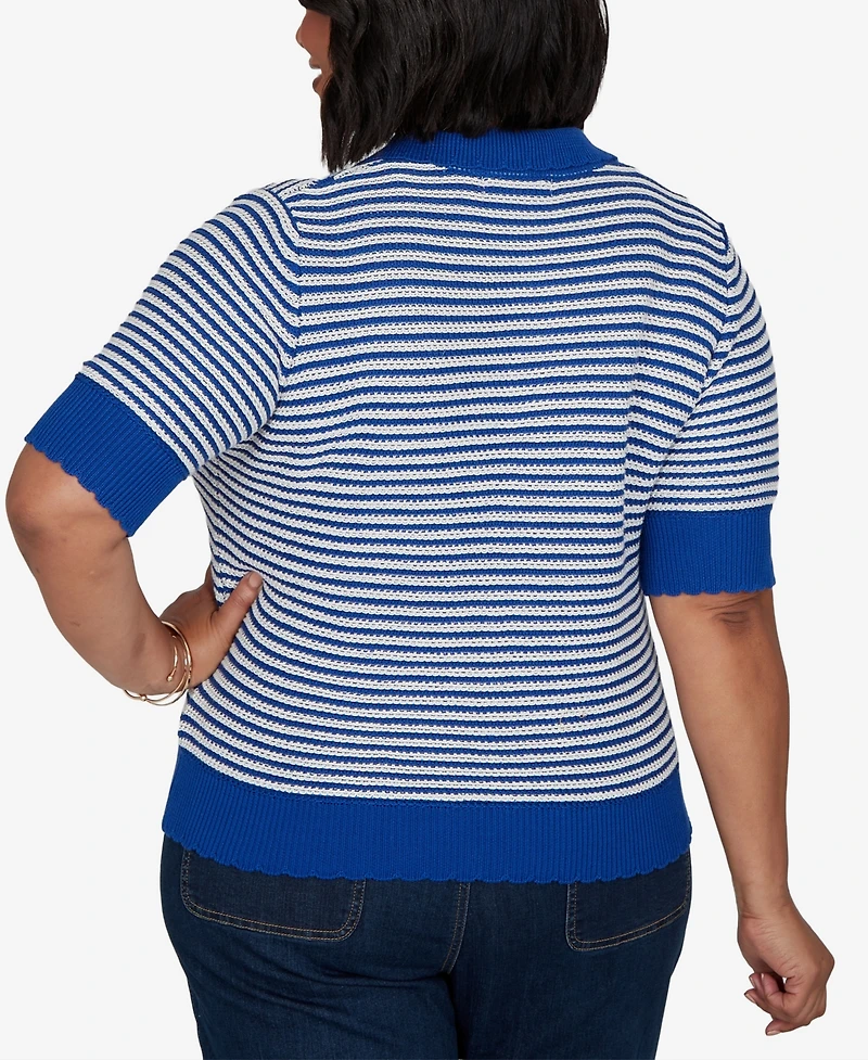 Ruby Rd. Plus Two-Tone Collared Elbow Sleeve Sweater