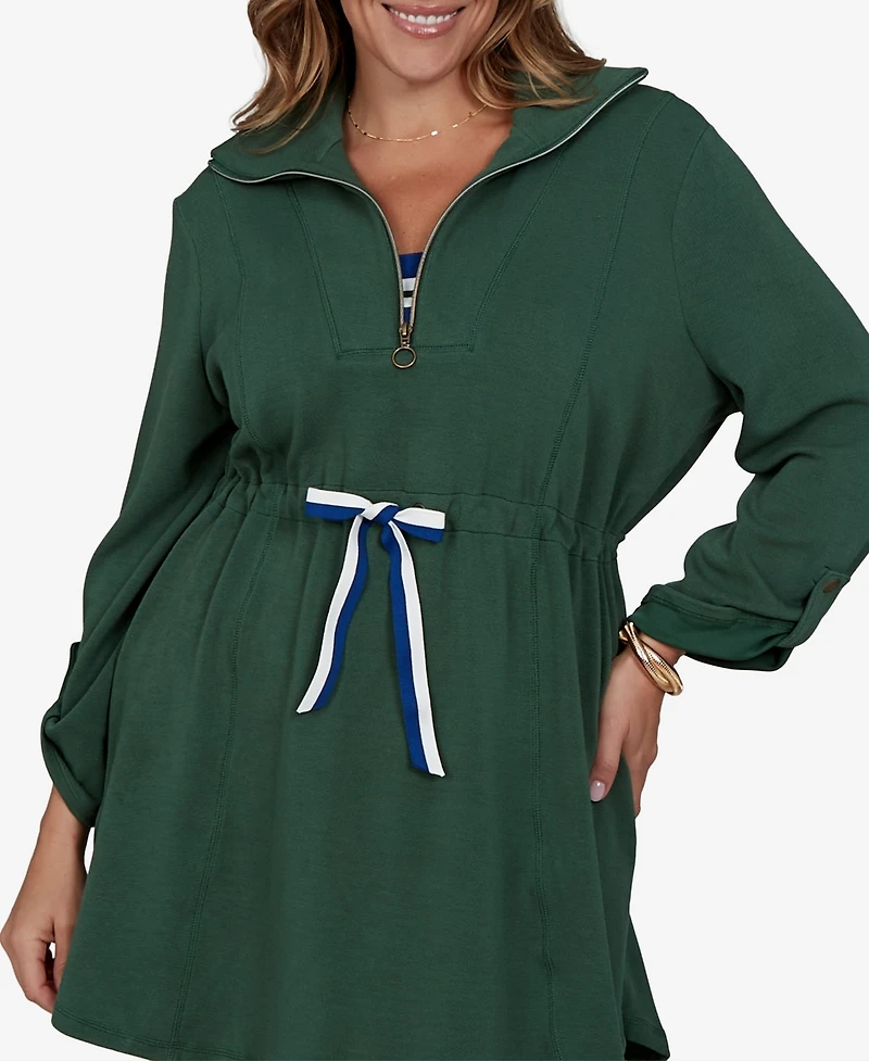 Ruby Rd. Plus Stripe Trim Drawstring Waist Dress