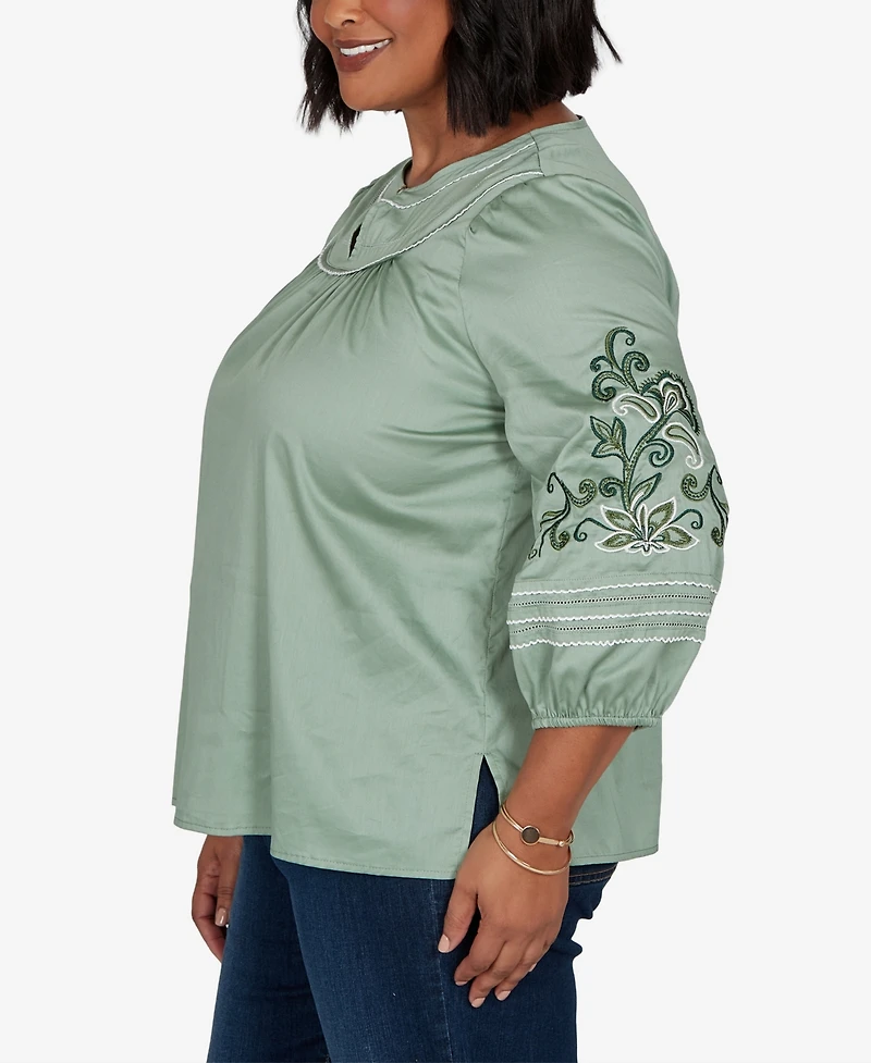 Ruby Rd. Plus Embroidered Sleeve Voile Top