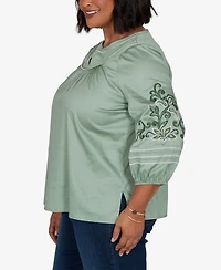 Ruby Rd. Plus Embroidered Sleeve Voile Top