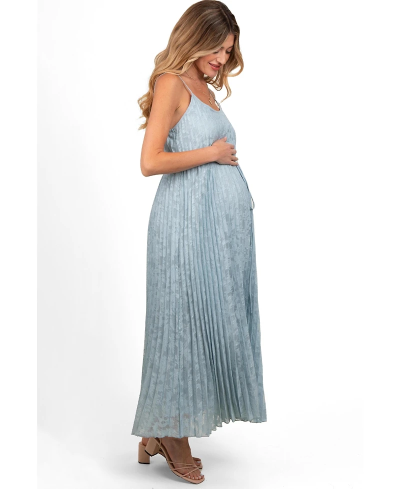Pinkblush Women's Light Blue Floral Pleated Maxi Dress