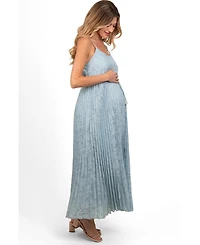 Pinkblush Women's Light Blue Floral Pleated Maxi Dress