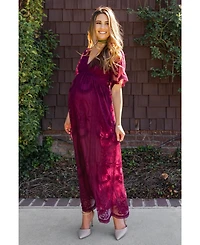 Pinkblush Women's Burgundy Lace Mesh Overlay Maxi Dress
