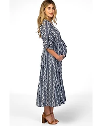 Pinkblush Women's Navy Printed V-Neck Midi Dress
