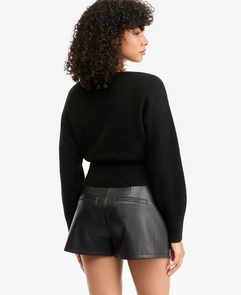 Bar Iii Women's Sculpted Surplice Long-Sleeve Ribbed-Knit Sweater, Macy's Exclusive