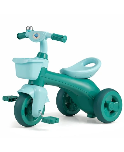 Slickblue Kids Tricycle with Front Basket, Bell and Limited Steering