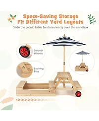 Sugift 2 in 1 Convertible Sandbox Picnic Table, Fir Wood with Adjustable Umbrella, Accommodates 3 Children, Ages 3+