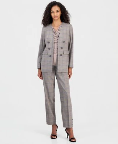 Anne Klein Womens Faux Double Breasted Jacket Pleated Cowl Neck Sleeveless Top Mid Rise Straight Leg Ankle Pants