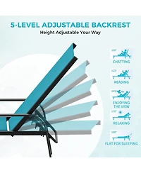 homfan Set of 4 Sky Blue Outdoor Lounge Chairs, Adjustable Patio Recliner with 5-Position Backrest and Textilene Fabric