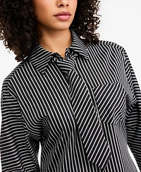 Bar Iii Women's Striped Tie-Neck Long-Sleeve Shirt, Macy's Exclusive