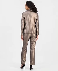 Anne Klein Womens Notch Collar Single Button Jacket Mid Rise Bootcut Ankle Pants