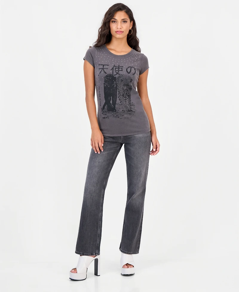 Guess Women's Graphic Boxy Raw-Edge T-Shirt