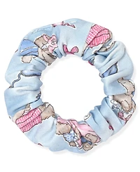 Max & Olivia Girls' 7-16 Rib Top, Milky Print Pants and Matching Scrunchie, 3-Piece Pajama Set