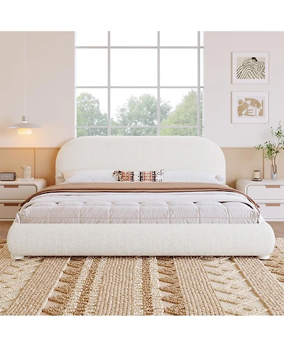 Streamdale Furniture Cream Style Fabric Upholstered Bed, Bed