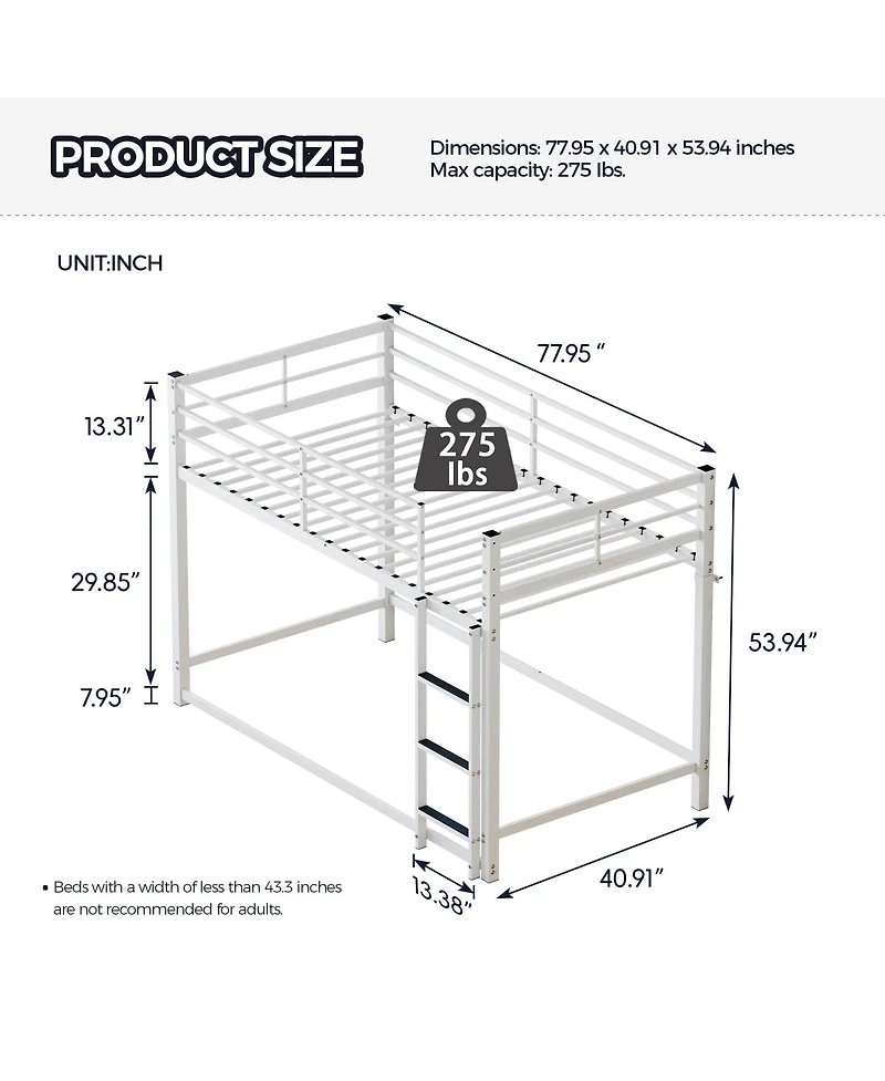 Streamdale Furniture Twin Over Twin Metal Bunk Bed with Ladder and Guardrail