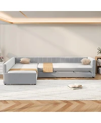 Streamdale Furniture L-Shaped Upholstered Twin Daybed with Trundle and Drawer