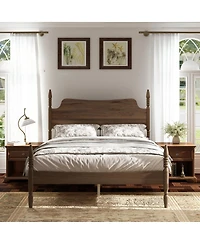 Streamdale Furniture Queen Size Spindle Platform Bed Frame with Curved Tall Headboard