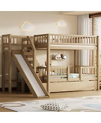 Streamdale Furniture Twin over Twin Bunk Bed with Storage Staircase, Slide and Trundle