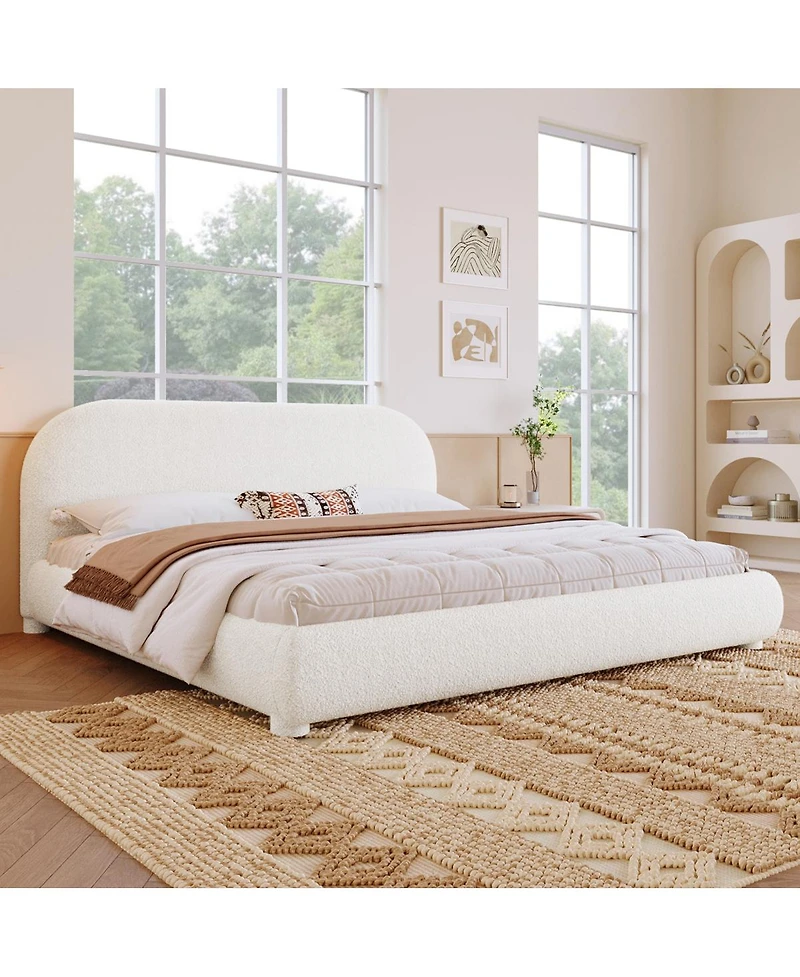 Streamdale Furniture Cream Style Fabric Upholstered Bed, Simple Modern Bedroom Double Bed