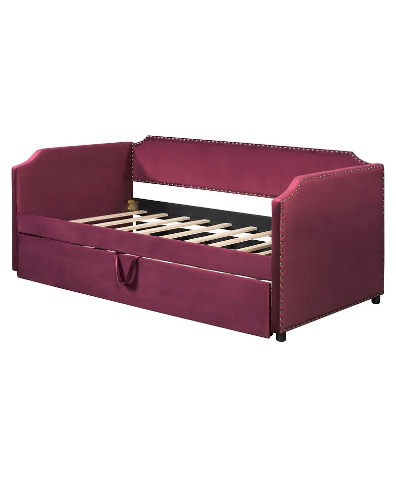 Streamdale Furniture Twin Size Velvet Upholstered Daybed with Pop Up Trundle