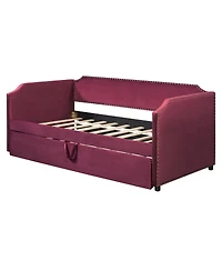 Streamdale Furniture Twin Size Velvet Upholstered Daybed with Pop Up Trundle