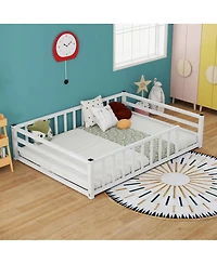 Streamdale Furniture Metal Floor Bed with Guardrails, No Box Spring Needed