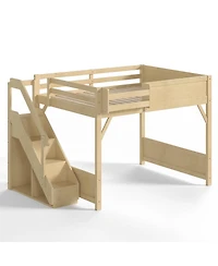 Streamdale Furniture Queen Size Solid Wood Loft Bed with Wardrobe, Storage, and Stairs