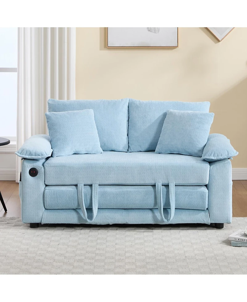 Streamdale Furniture 58 inch 3-in-1 Convertible Upholstered Futon Sofa Bed with Side Pockets
