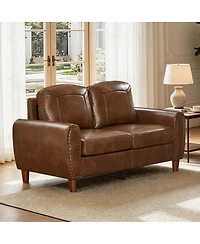Streamdale Furniture 59" Classic Faux Leather Loveseat with Rolled Arms and Wood Legs