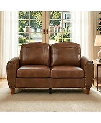 Streamdale Furniture 59" Classic Faux Leather Loveseat with Rolled Arms and Wood Legs