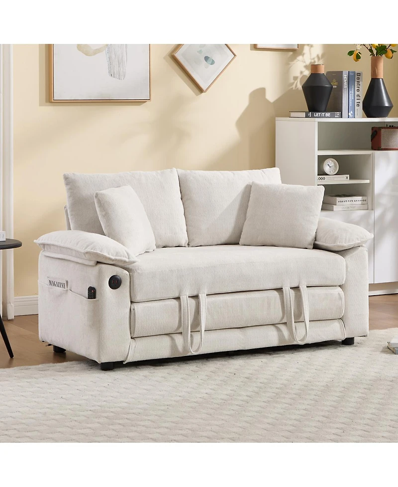 Streamdale Furniture 58" 3-in-1 Upholstered Convertible Futon Sofa Bed with Side Pockets