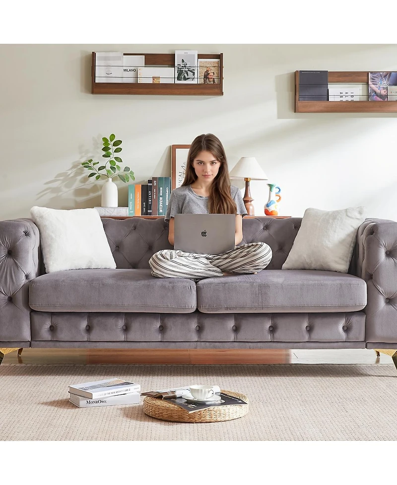 Streamdale Furniture Classic Modern 82.5" Chesterfield Velvet Sofa with Tufted Detailing