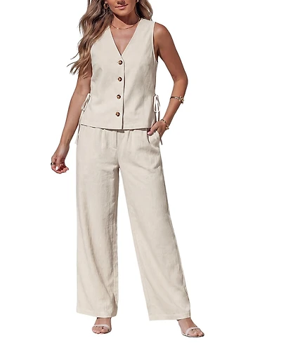 Cupshe Women's Cream Essence Sleeveless Vest Trouser Two Piece Outfit