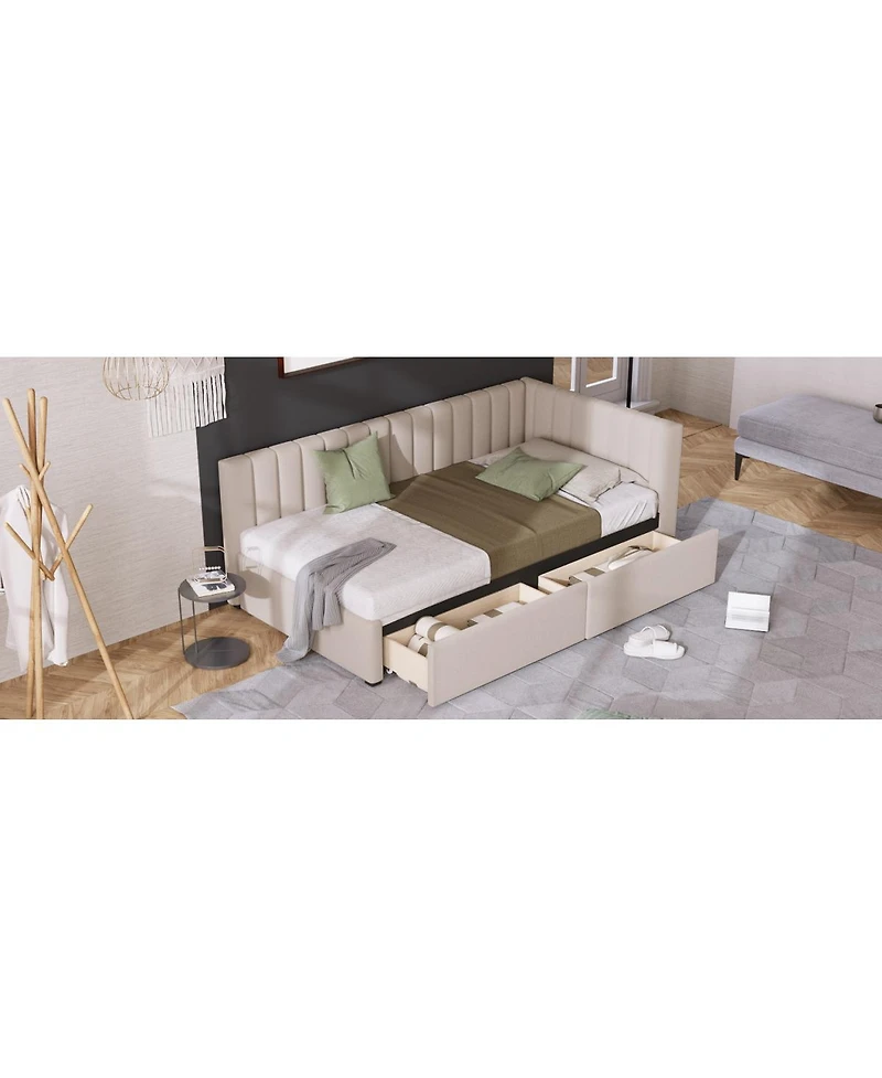Streamdale Furniture Twin Size Upholstered Daybed with 2 Storage Drawers